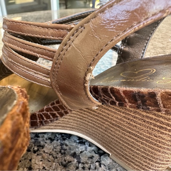 ROMANTIC SOLES Women's Wedge Strappy Sandals Caramel Brown Size 7B - Picture 12 of 14